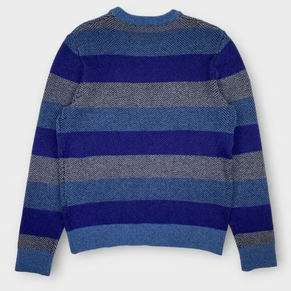 $59 Gap Sweater Mens Extra Large Lambs Wool Blue Striped Blend Herringbone - Picture 6 of 11